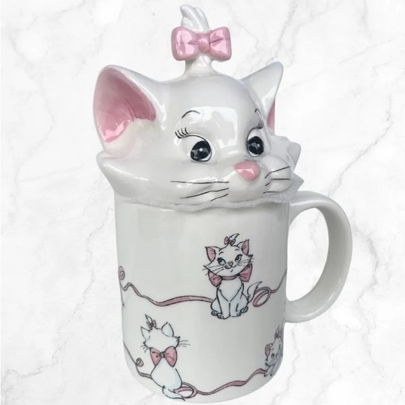 Disney Marie Toulouse Pink Ribbon Covered Mug W/Topper - Picture 2 of 5